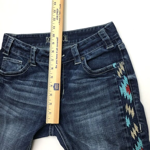 Rock & Roll Cowgirl Jeans Bootcut Mid Rise Aztec Western Leg Stripes 28 x 34 - Picture 7 of 9